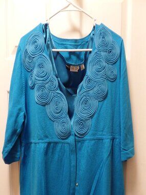 Simply. Chloe Dao Turquoise Blue XL 18 20 V-neck CARDIGAN & TANK Circular Motifs